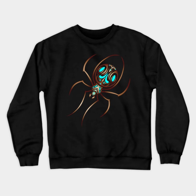 Copper and Blue Tribal / Tattoo Art Spider Crewneck Sweatshirt by Designs by Darrin